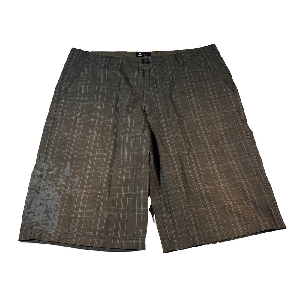 Micros Mens Plaid Bermuda Shorts Size 38 Brown Gray Casual Sports Theme